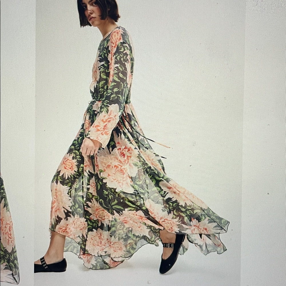 H&M Drawstring Floral Long Sleeve maxi Dress NWT